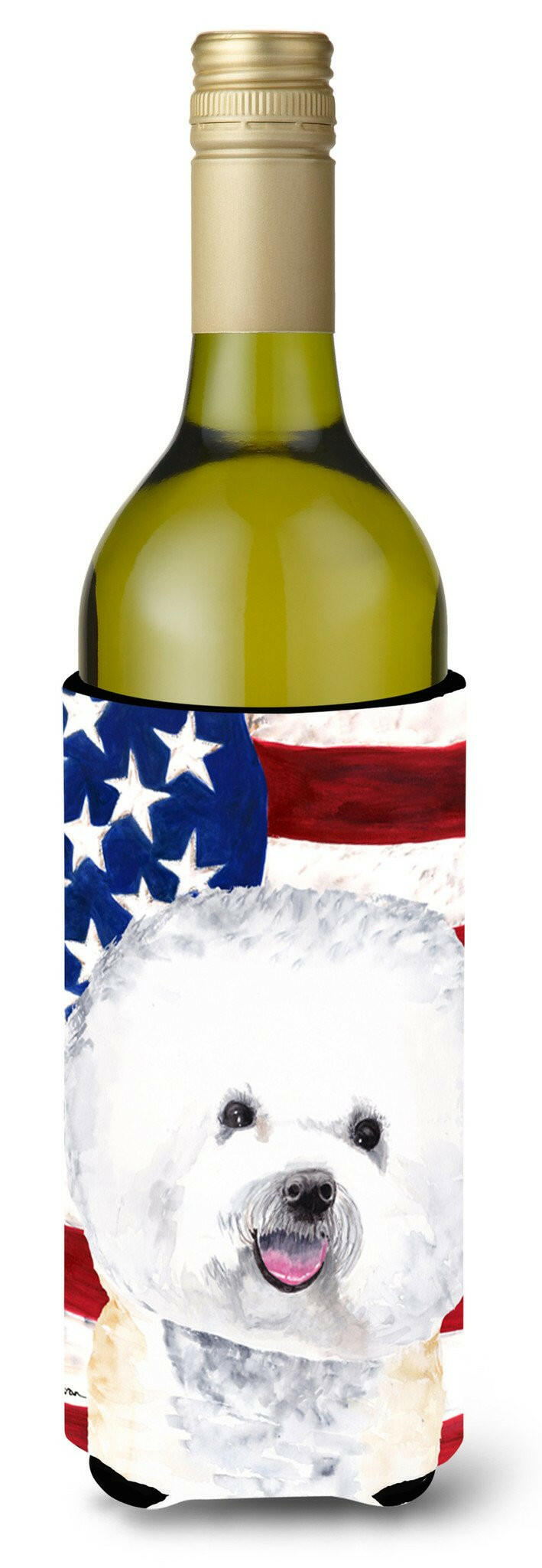 USA American Flag with Bichon Frise Wine Bottle Beverage Insulator Beverage Insulator Hugger by Caroline's Treasures