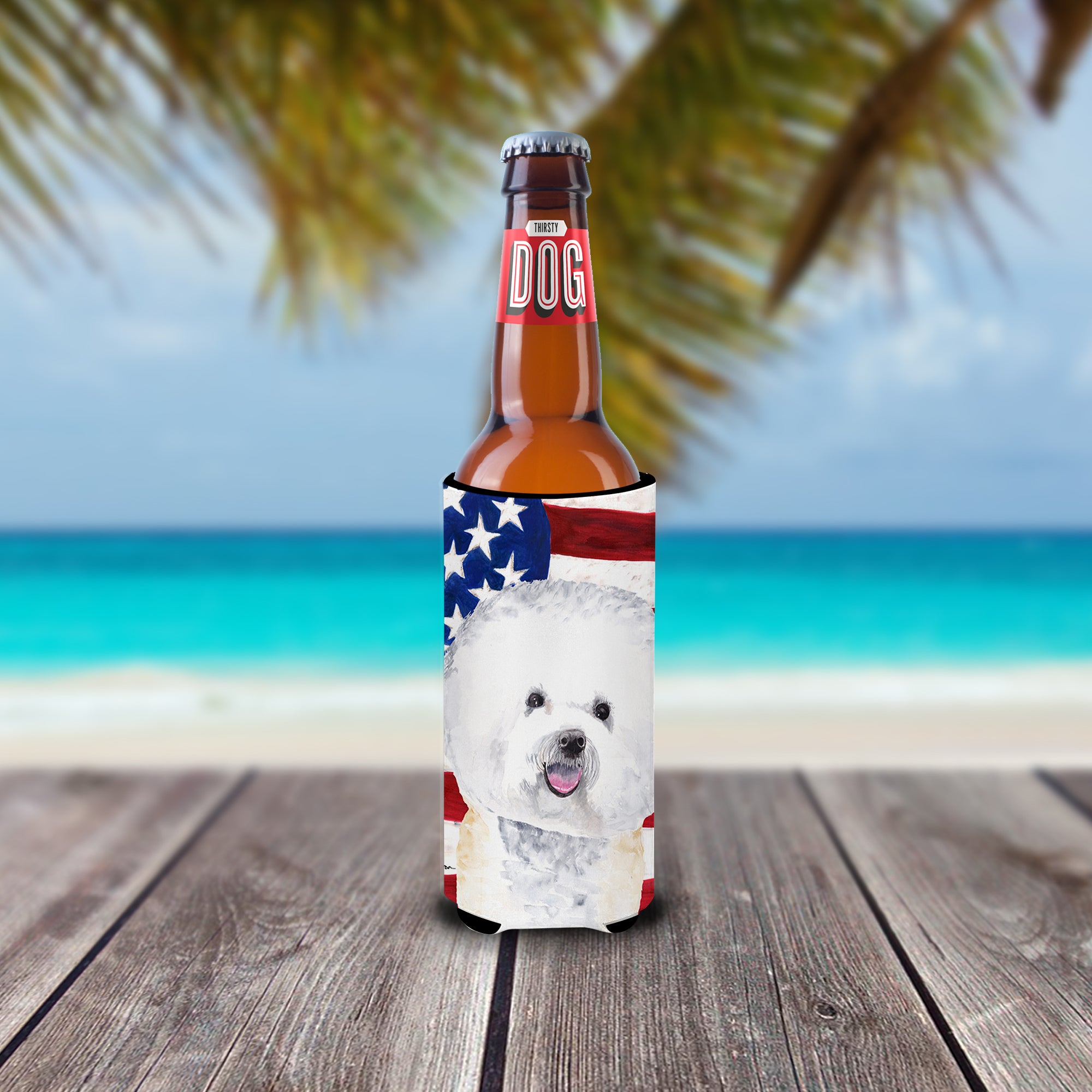 USA American Flag with Bichon Frise Ultra Beverage Insulators for slim cans SC9014MUK.