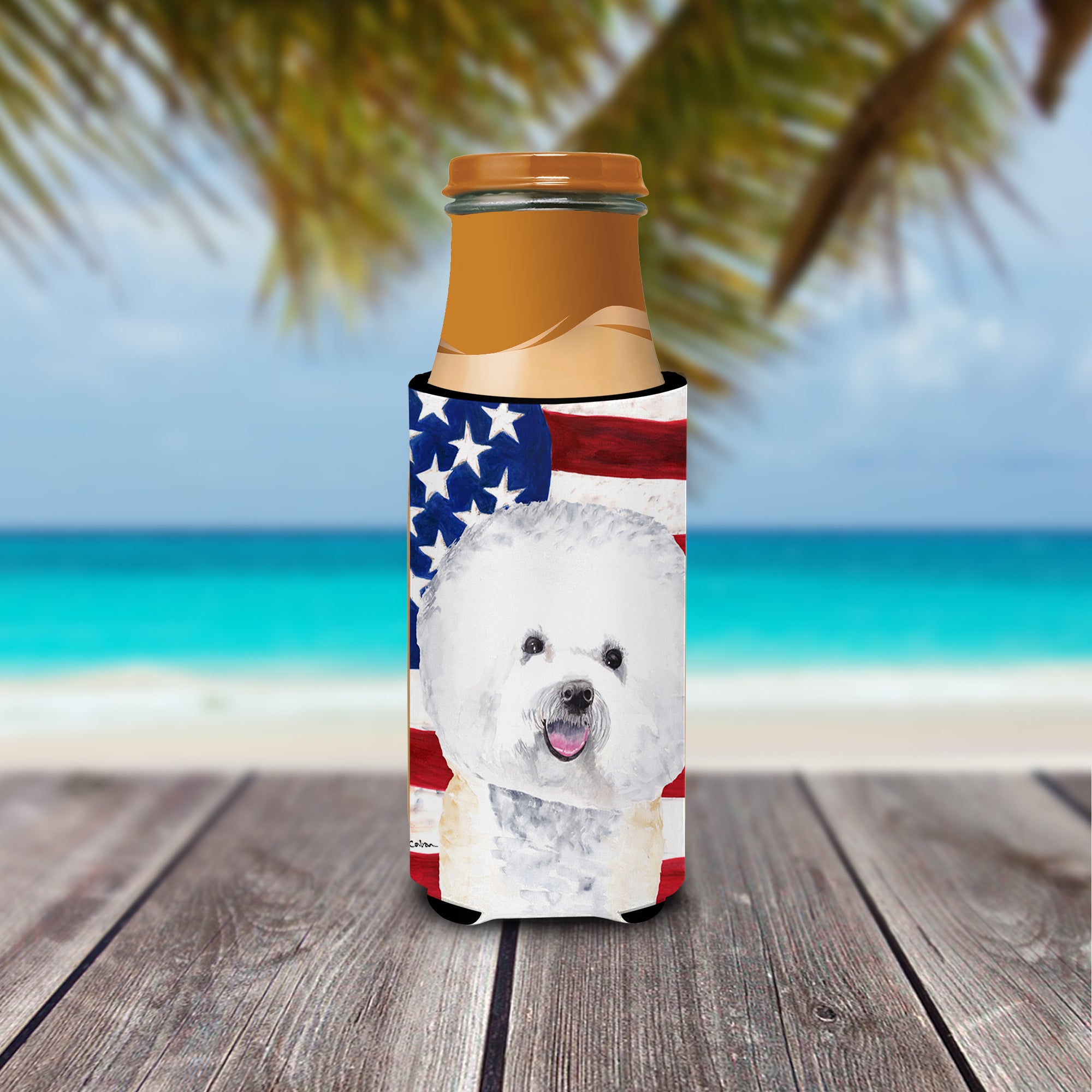 USA American Flag with Bichon Frise Ultra Beverage Insulators for slim cans SC9014MUK