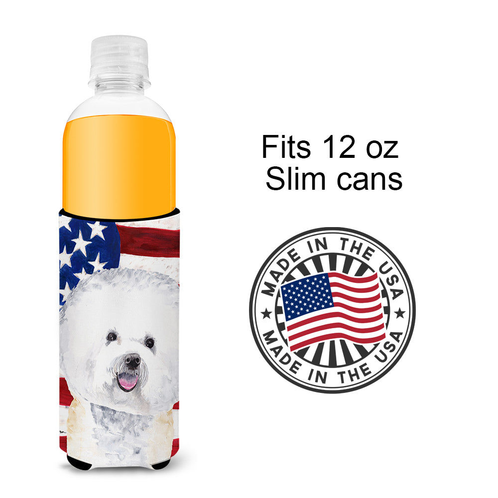 USA American Flag with Bichon Frise Ultra Beverage Insulators for slim cans SC9014MUK