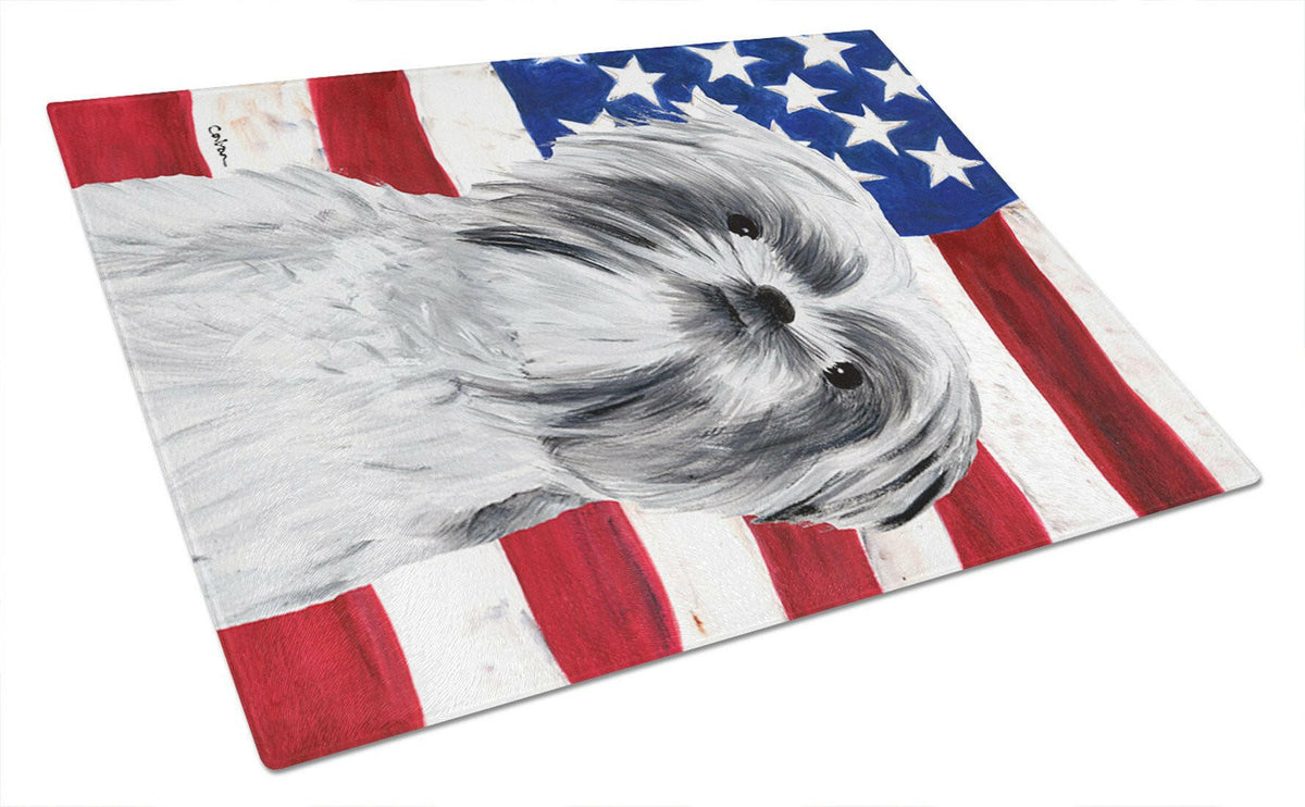 USA American Flag with Shih Tzu Glass Cutting Board Large by Caroline&#39;s Treasures