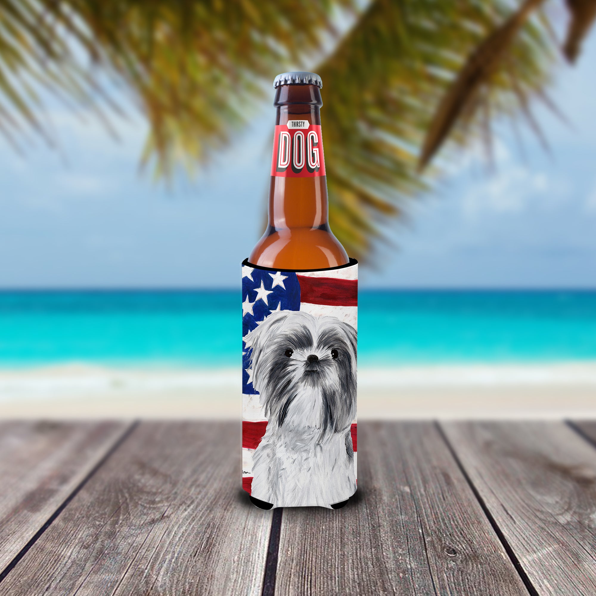 USA American Flag with Shih Tzu Ultra Beverage Insulators for slim cans SC9015MUK.