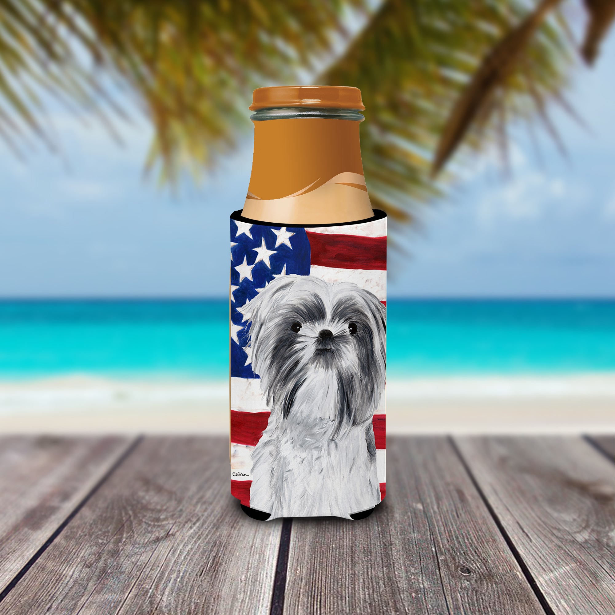 USA American Flag with Shih Tzu Ultra Beverage Insulators for slim cans SC9015MUK