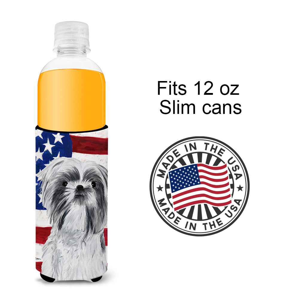 USA American Flag with Shih Tzu Ultra Beverage Insulators for slim cans SC9015MUK.