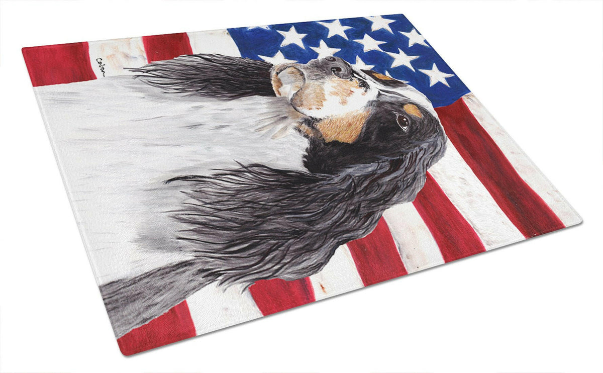 USA American Flag with Springer Spaniel Glass Cutting Board Large by Caroline&#39;s Treasures