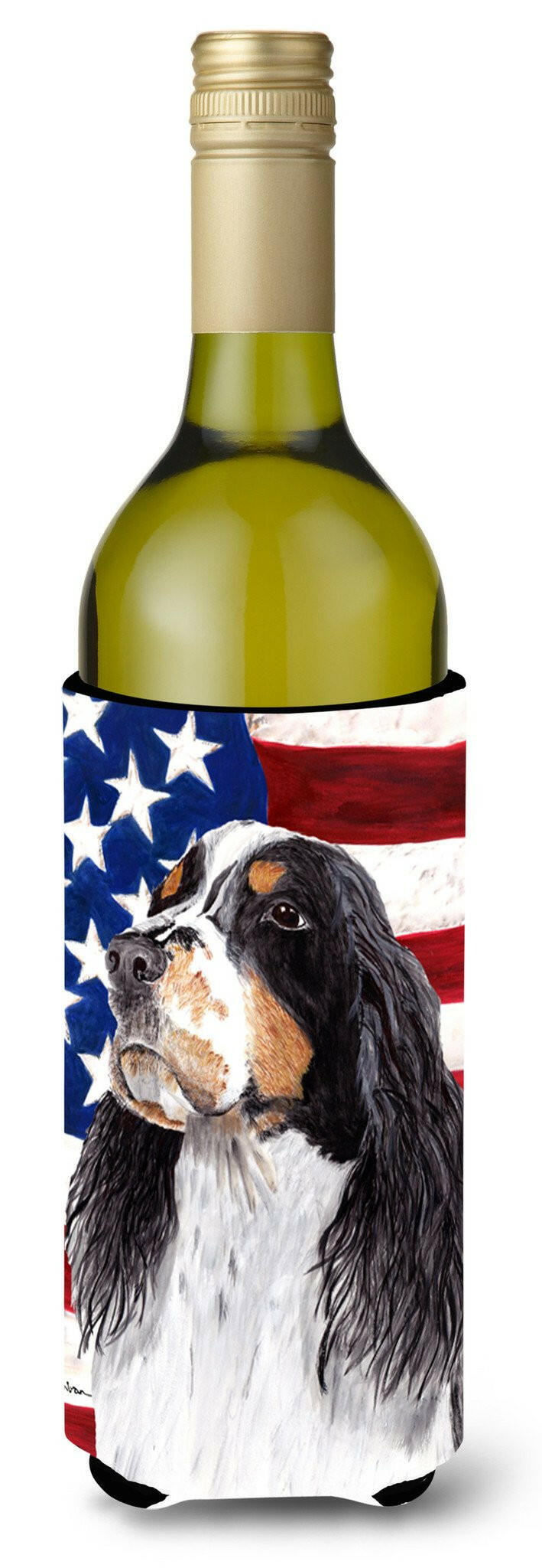 USA American Flag with Springer Spaniel Wine Bottle Beverage Insulator Beverage Insulator Hugger by Caroline's Treasures