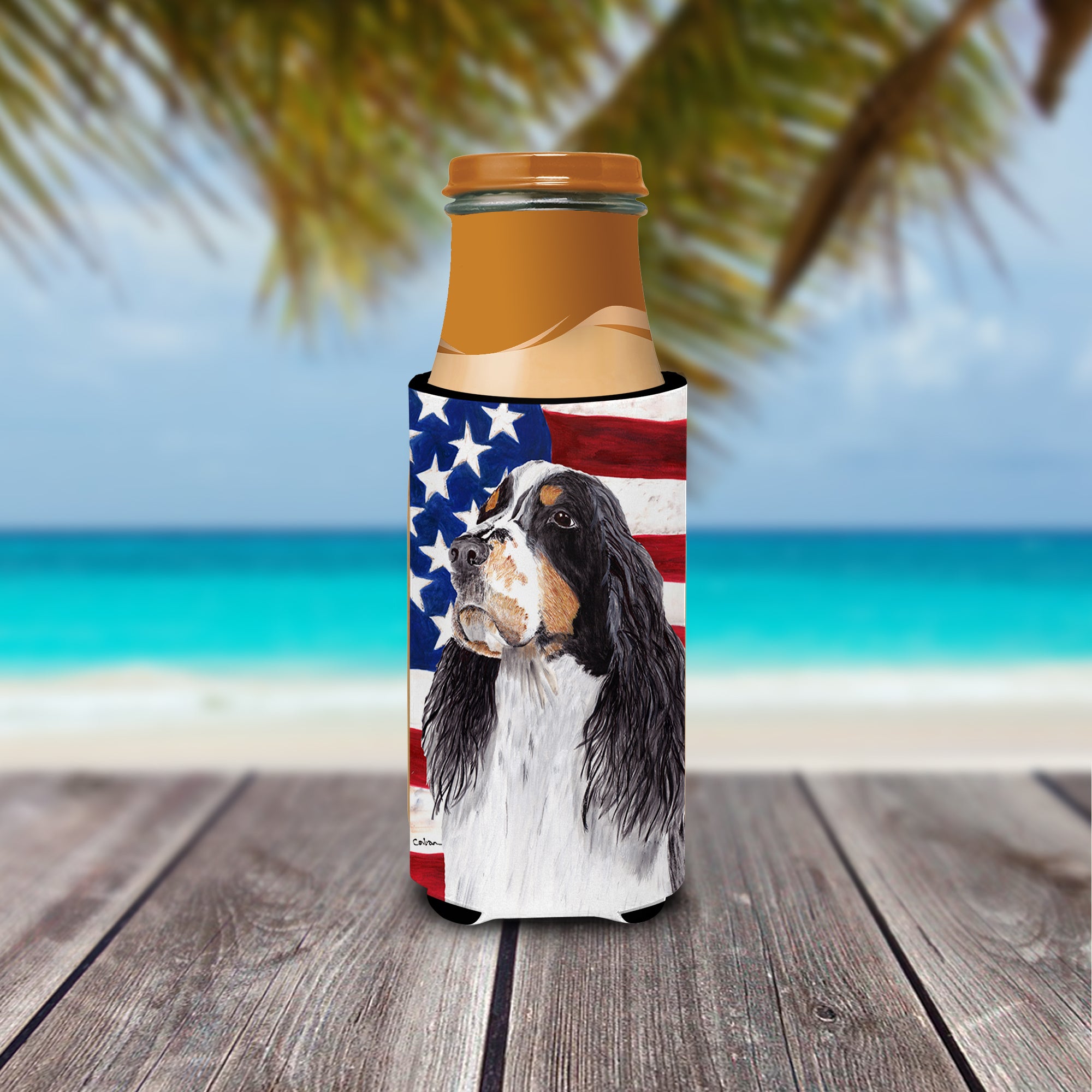 USA American Flag with Springer Spaniel Ultra Beverage Insulators for slim cans SC9016MUK.