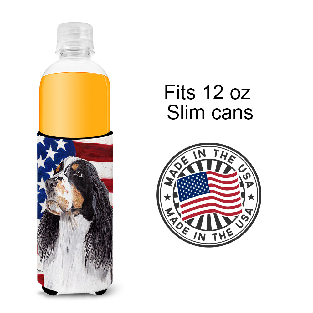 USA American Flag with Springer Spaniel Ultra Beverage Insulators for slim cans SC9016MUK