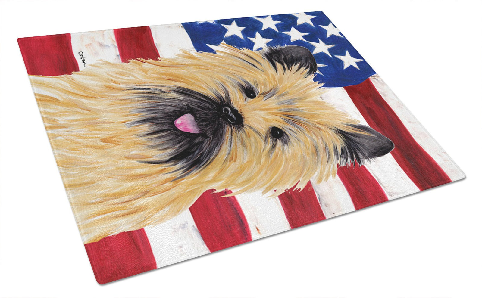 USA American Flag with Cairn Terrier Glass Cutting Board Large by Caroline's Treasures
