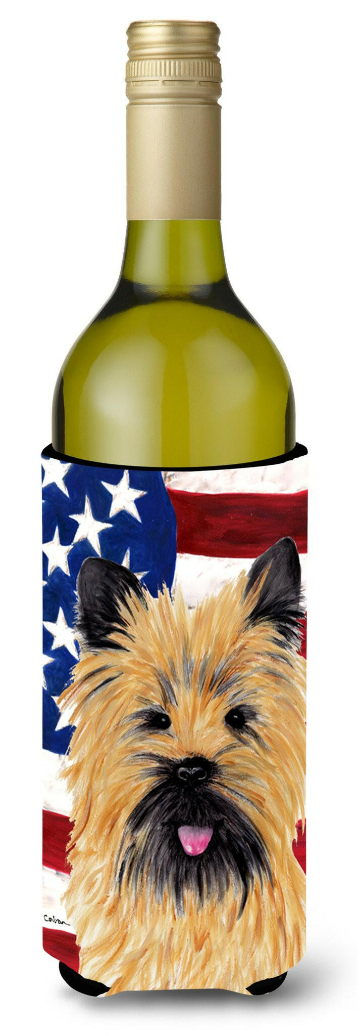 USA American Flag with Cairn Terrier Wine Bottle Beverage Insulator Beverage Insulator Hugger SC9017LITERK by Caroline&#39;s Treasures