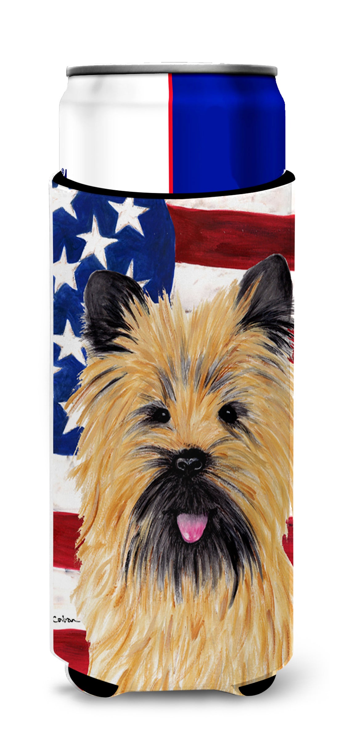 USA American Flag with Cairn Terrier Ultra Beverage Insulators for slim cans SC9017MUK.