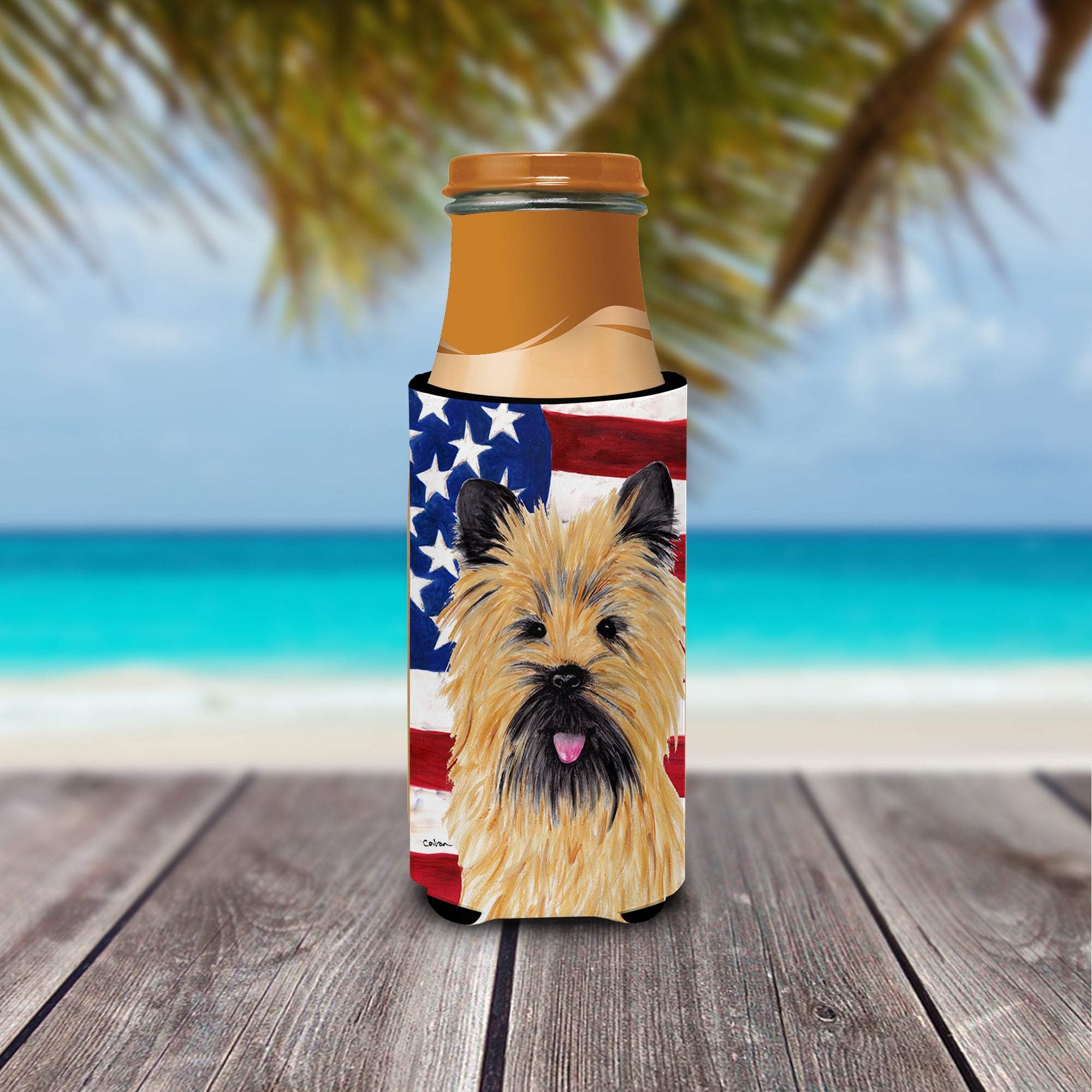 USA American Flag with Cairn Terrier Ultra Beverage Insulators for slim cans SC9017MUK