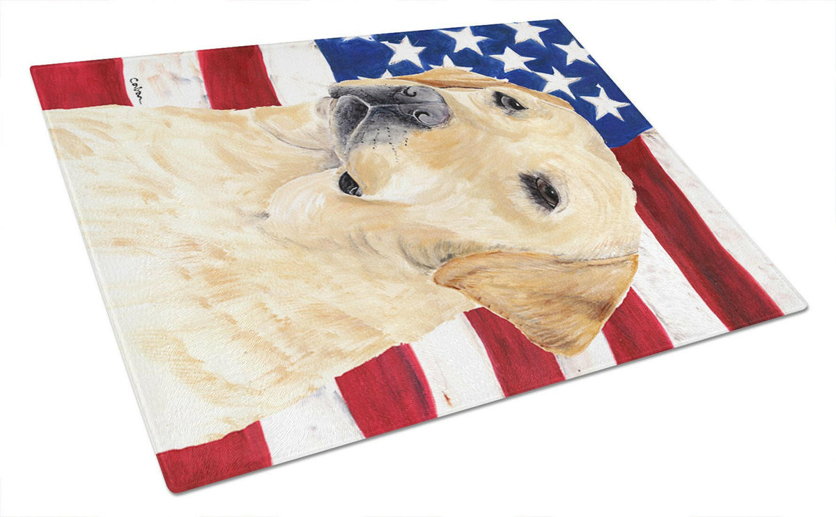 USA American Flag with Labrador Glass Cutting Board Large by Caroline&#39;s Treasures