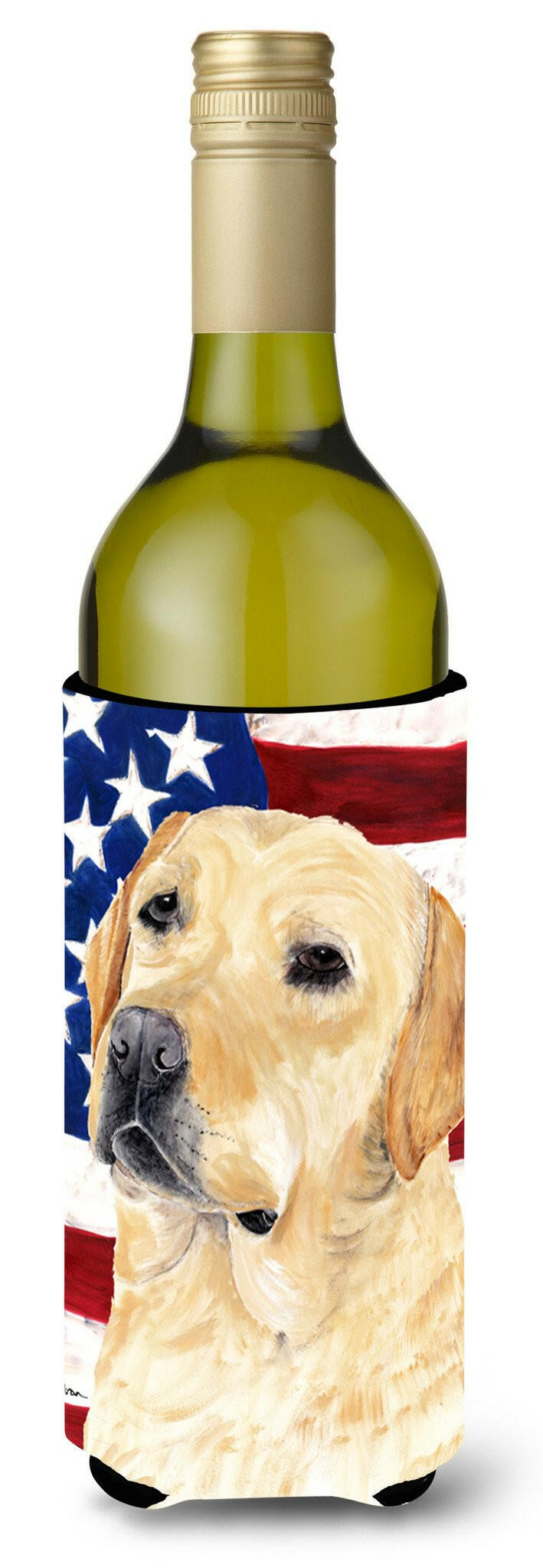 USA American Flag with Labrador Wine Bottle Beverage Insulator Beverage Insulator Hugger SC9018LITERK by Caroline&#39;s Treasures