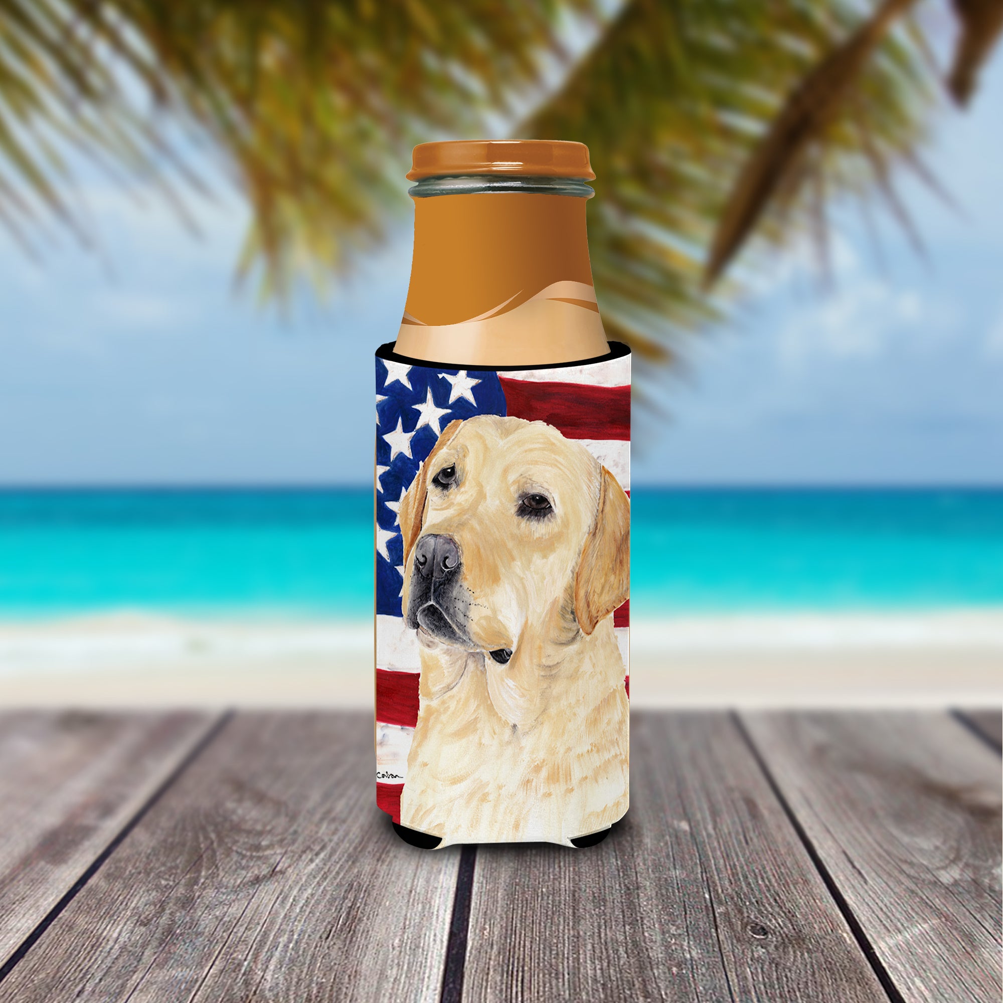 USA American Flag with Labrador Ultra Beverage Insulators for slim cans SC9018MUK.