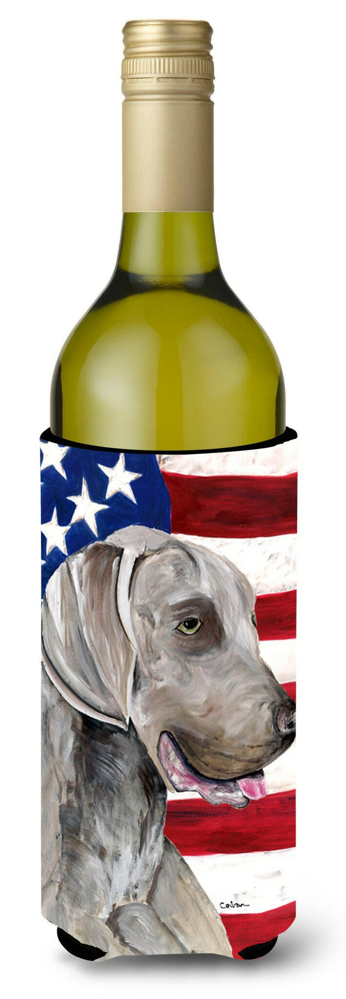 USA American Flag with Weimaraner Wine Bottle Beverage Insulator Beverage Insulator Hugger SC9021LITERK by Caroline&#39;s Treasures