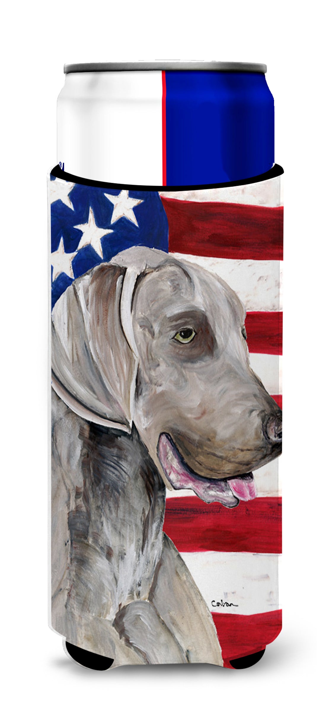USA American Flag with Weimaraner Ultra Beverage Insulators for slim cans SC9021MUK.