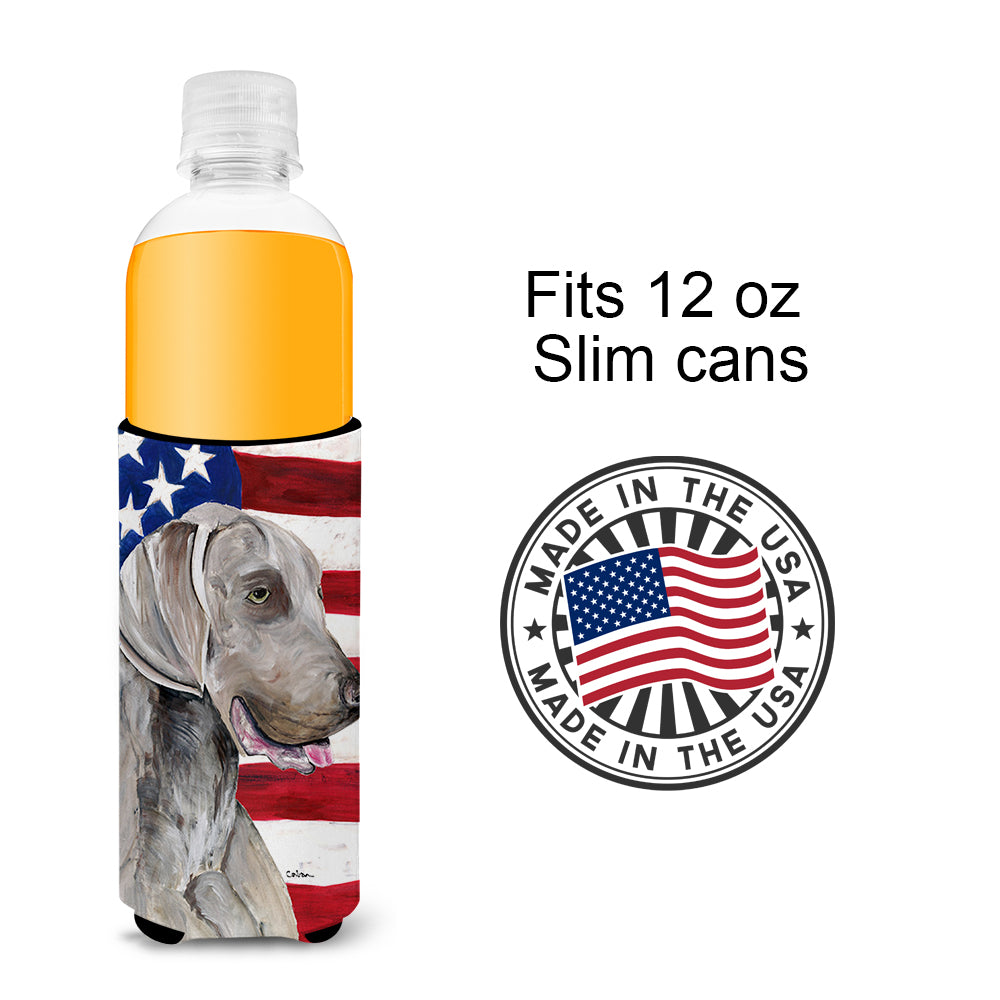 USA American Flag with Weimaraner Ultra Beverage Insulators for slim cans SC9021MUK.