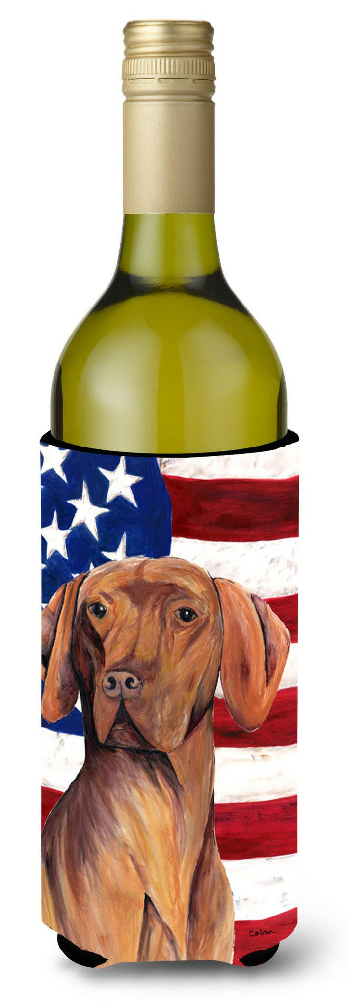 USA American Flag with Vizsla Wine Bottle Beverage Insulator Beverage Insulator Hugger SC9022LITERK by Caroline's Treasures