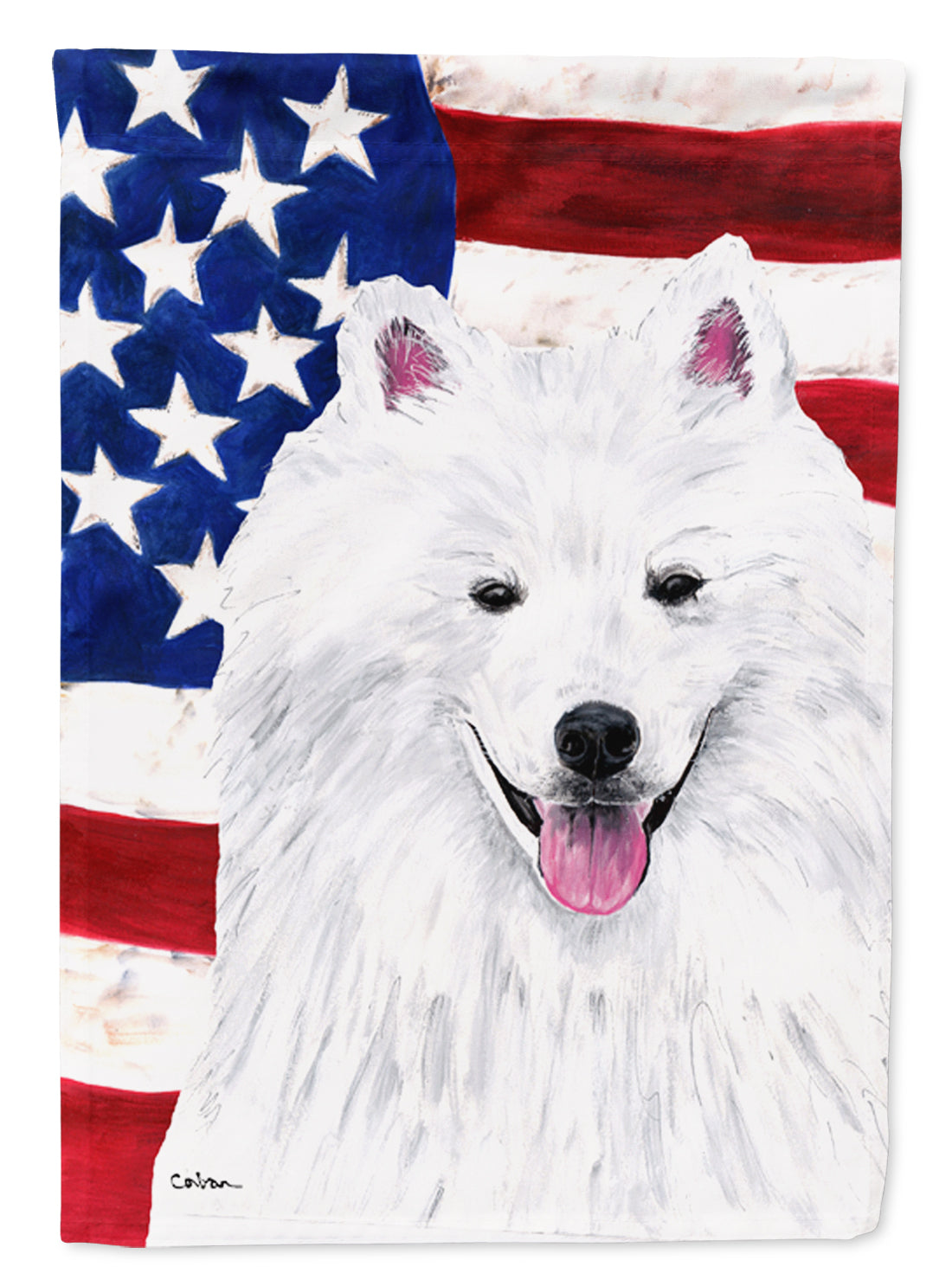 USA American Flag with American Eskimo Flag Canvas House Size  the-store.com.