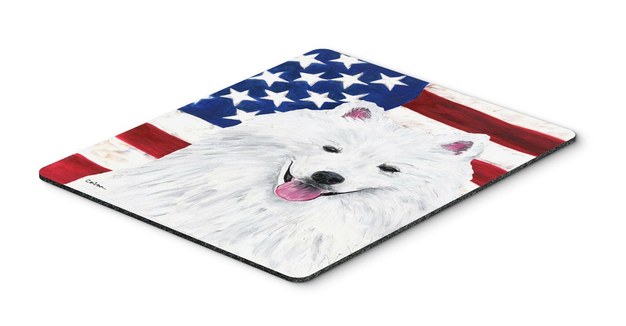 USA American Flag with American Eskimo Mouse Pad, Hot Pad or Trivet by Caroline's Treasures
