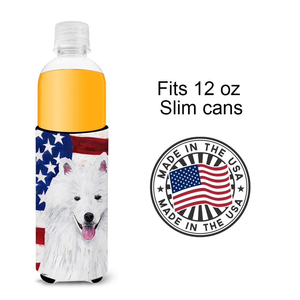 USA American Flag with American Eskimo Ultra Beverage Insulators for slim cans SC9023MUK