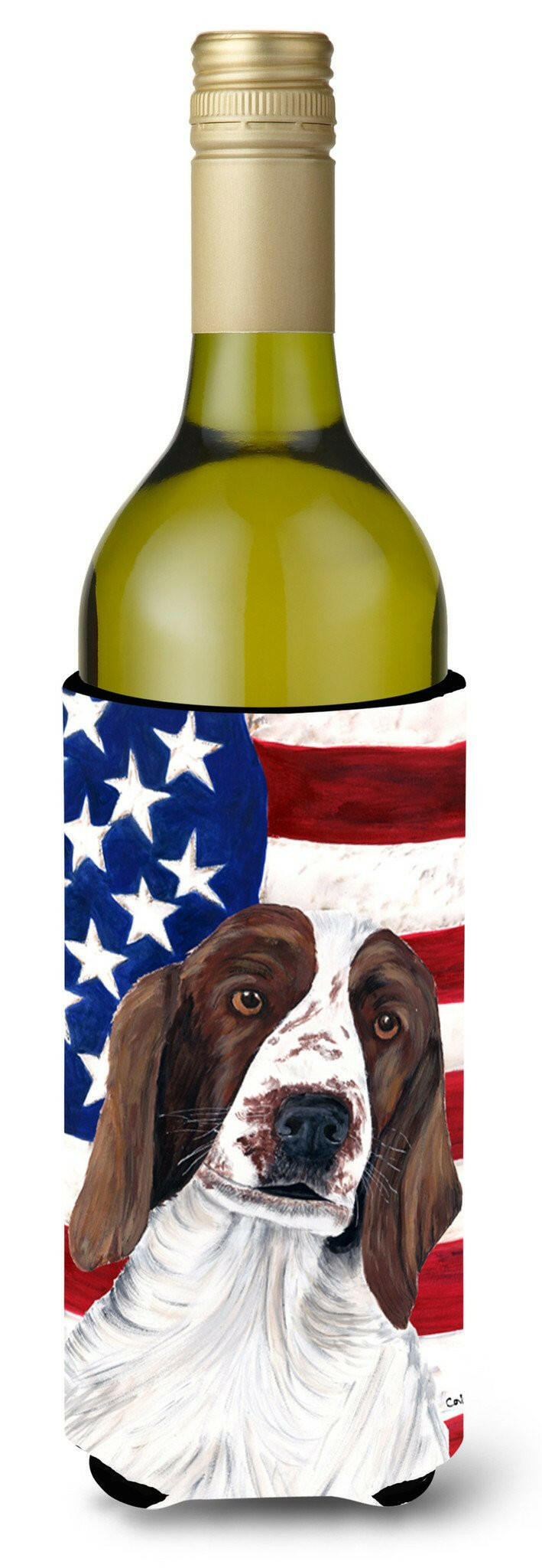 USA American Flag with Welsh Springer Spaniel Wine Bottle Beverage Insulator Beverage Insulator Hugger by Caroline&#39;s Treasures
