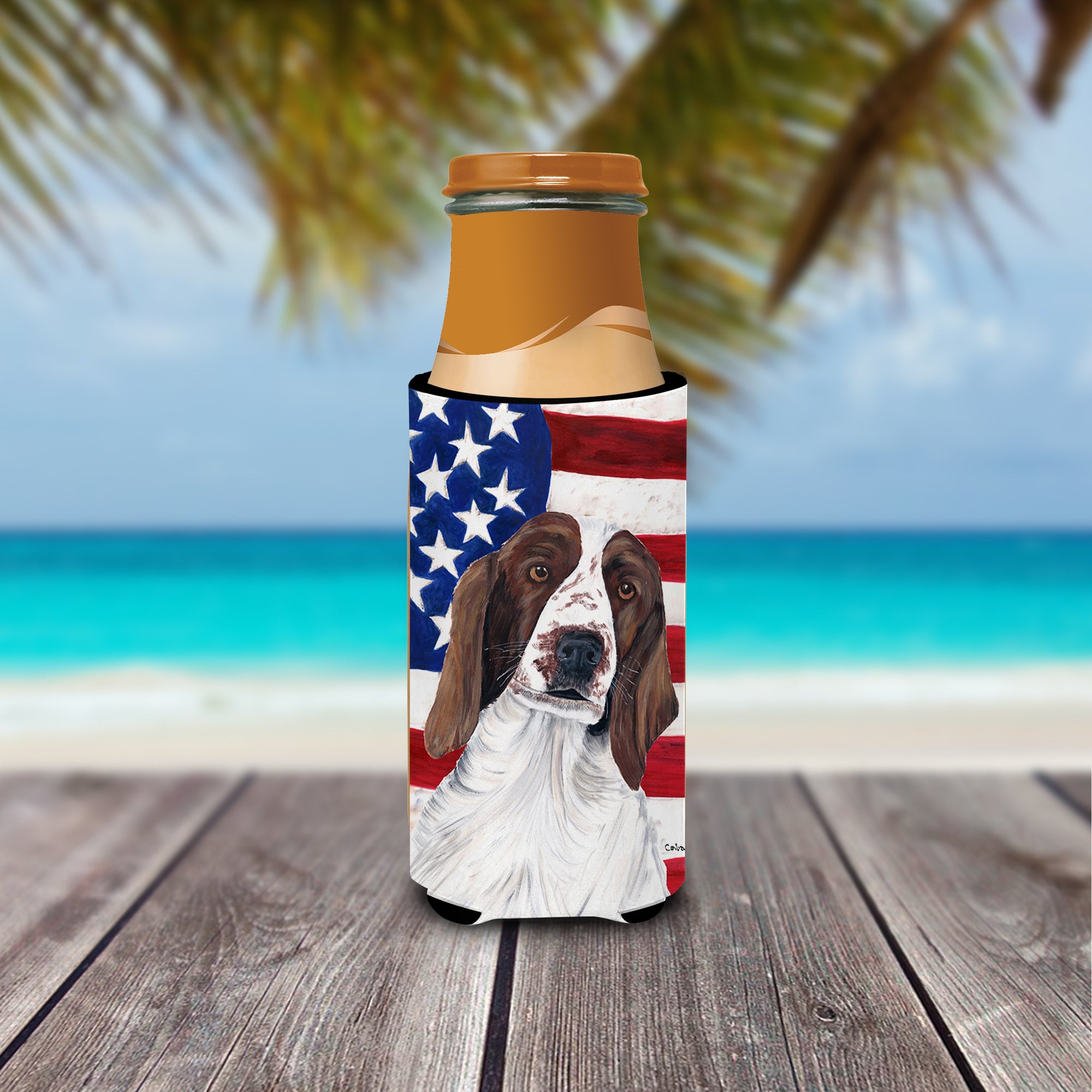 USA American Flag with Welsh Springer Spaniel Ultra Beverage Insulators for slim cans SC9024MUK