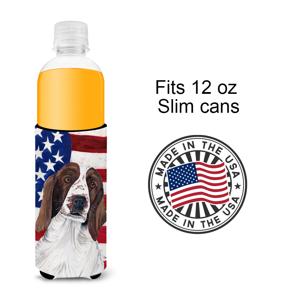 USA American Flag with Welsh Springer Spaniel Ultra Beverage Insulators for slim cans SC9024MUK.