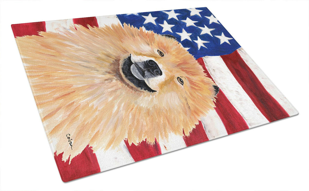 USA American Flag with Chow Chow Glass Cutting Board Large by Caroline&#39;s Treasures