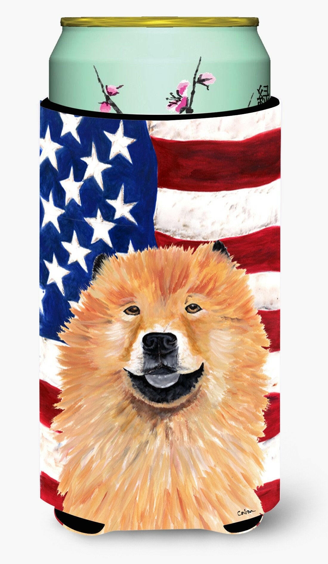 USA American Flag with Chow Chow  Tall Boy Beverage Insulator Beverage Insulator Hugger by Caroline's Treasures
