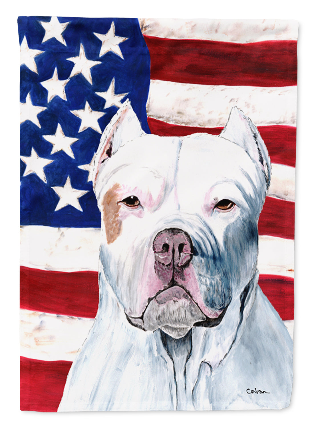 USA American Flag with Pit Bull Flag Canvas House Size