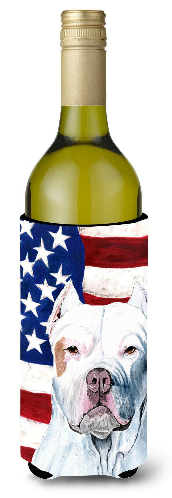 USA American Flag with Pit Bull Wine Bottle Beverage Insulator Beverage Insulator Hugger by Caroline&#39;s Treasures