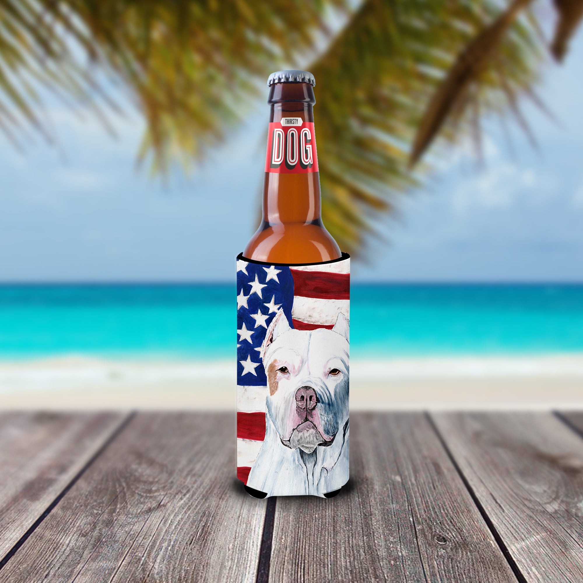 USA American Flag with Pit Bull Ultra Beverage Insulators for slim cans SC9026MUK.