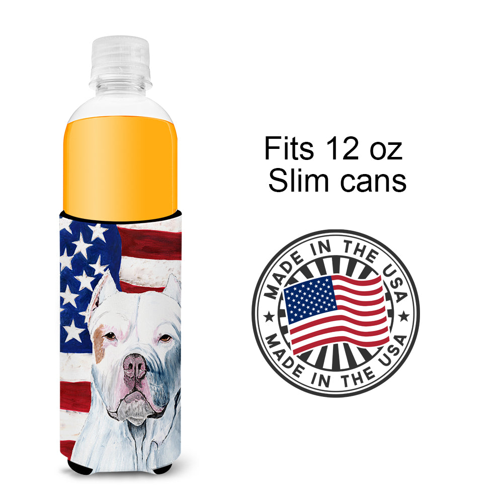 USA American Flag with Pit Bull Ultra Beverage Insulators for slim cans SC9026MUK.