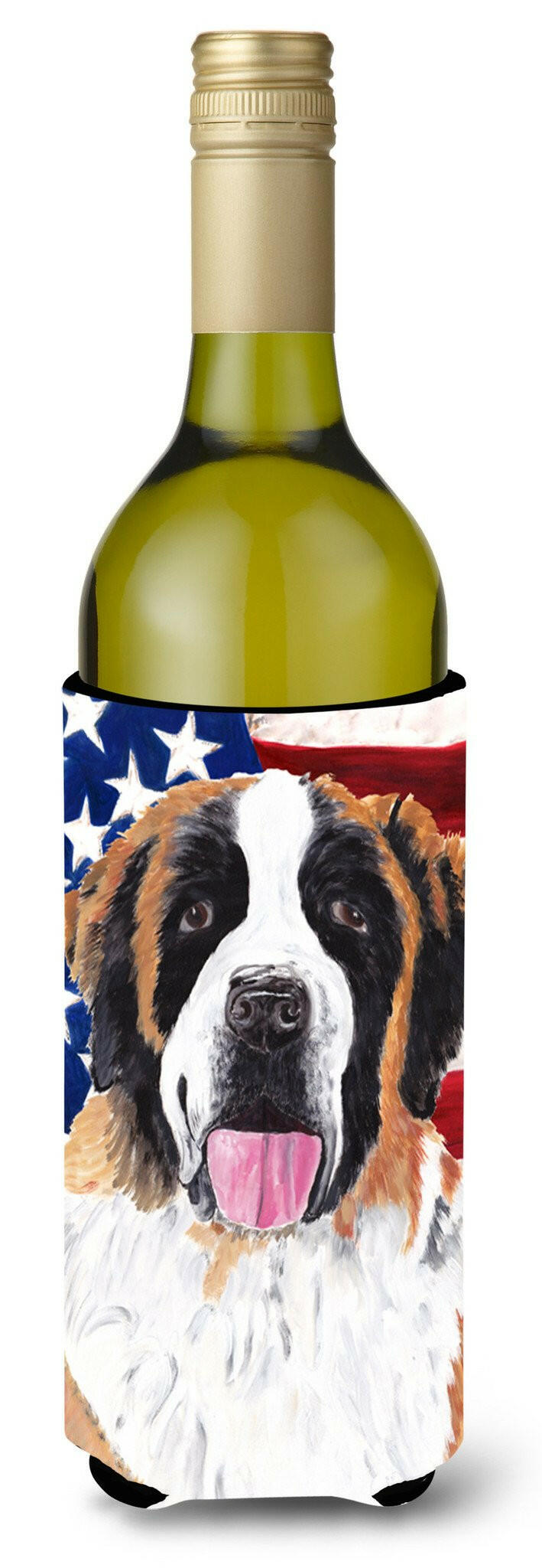 USA American Flag with Saint Bernard Wine Bottle Beverage Insulator Beverage Insulator Hugger by Caroline&#39;s Treasures