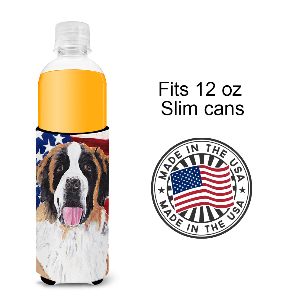 USA American Flag with Saint Bernard Ultra Beverage Insulators for slim cans SC9027MUK.