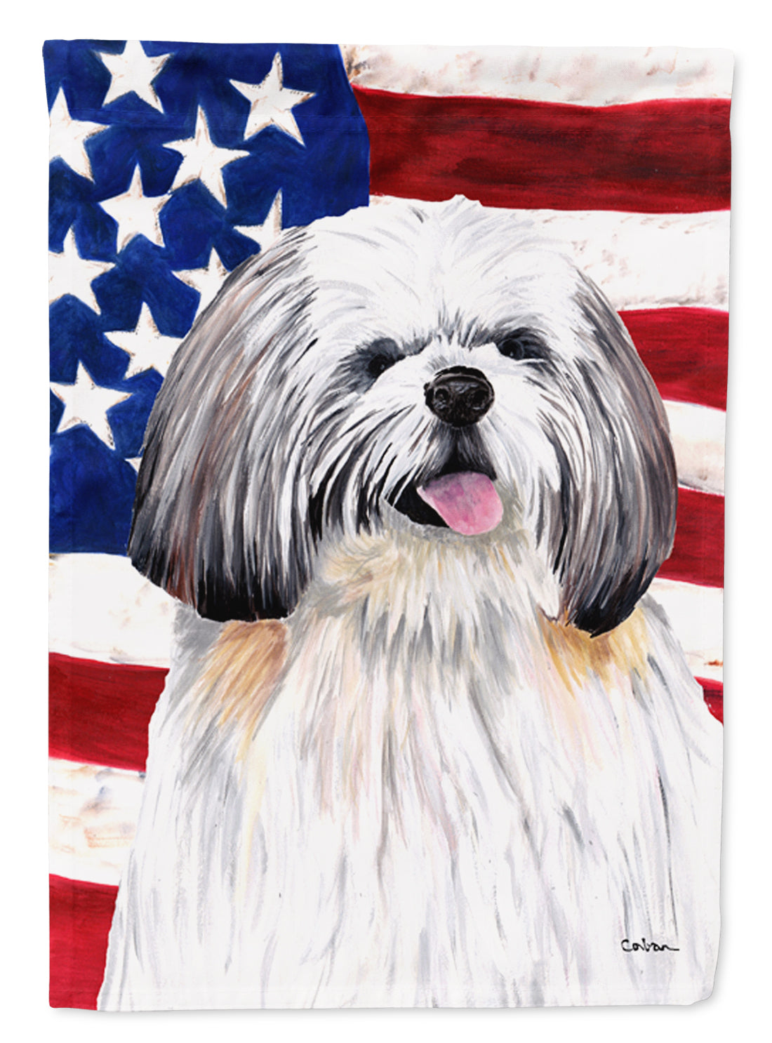 USA American Flag with Shih Tzu Flag Canvas House Size  the-store.com.