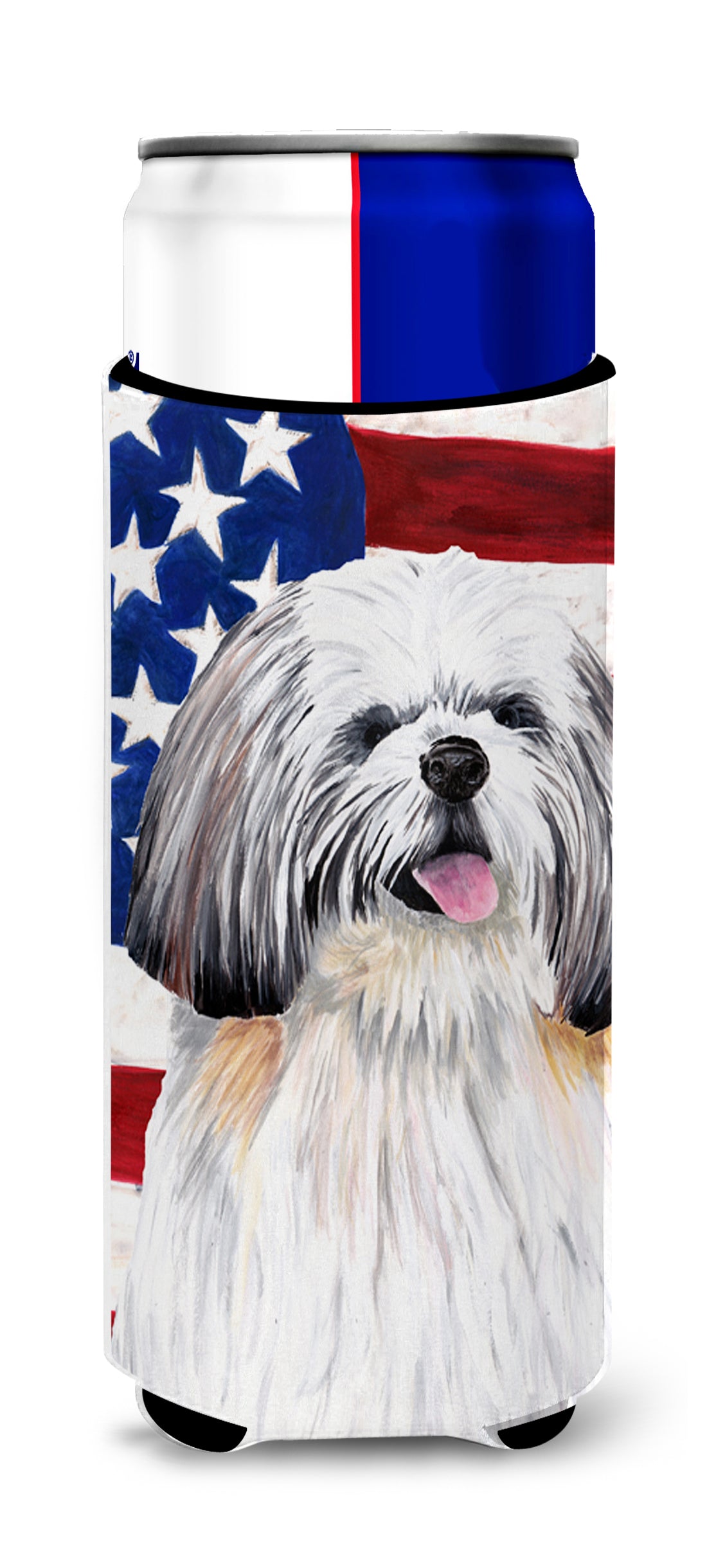 USA American Flag with Shih Tzu Ultra Beverage Insulators for slim cans SC9028MUK.