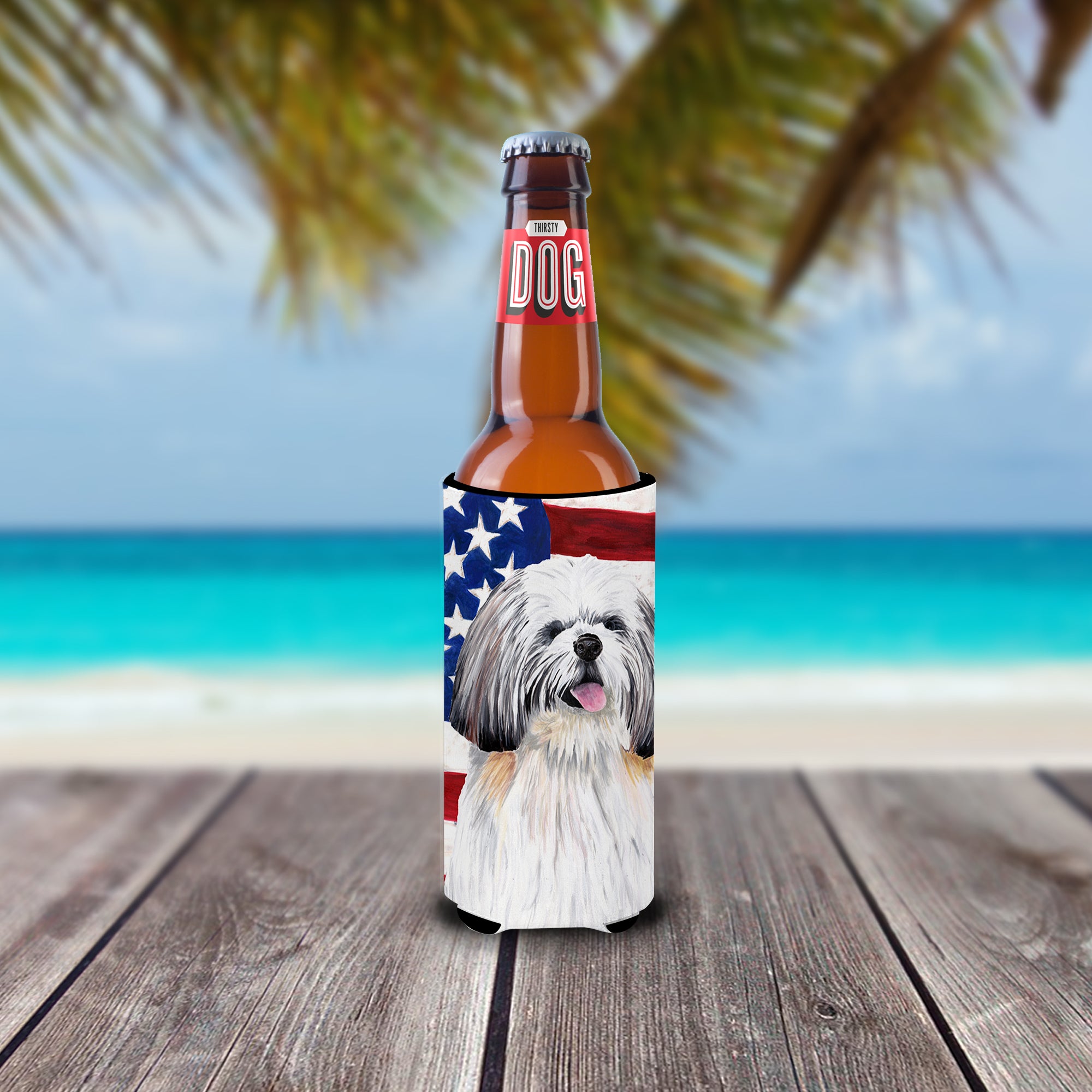 USA American Flag with Shih Tzu Ultra Beverage Insulators for slim cans SC9028MUK.