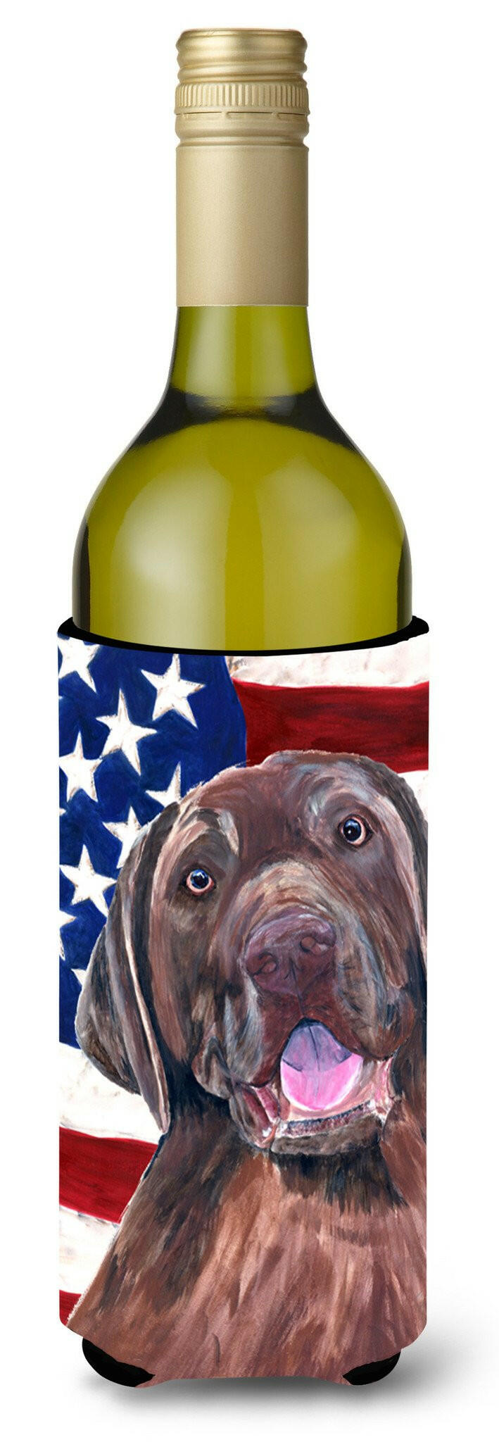 USA American Flag with Labrador Wine Bottle Beverage Insulator Beverage Insulator Hugger SC9029LITERK by Caroline&#39;s Treasures