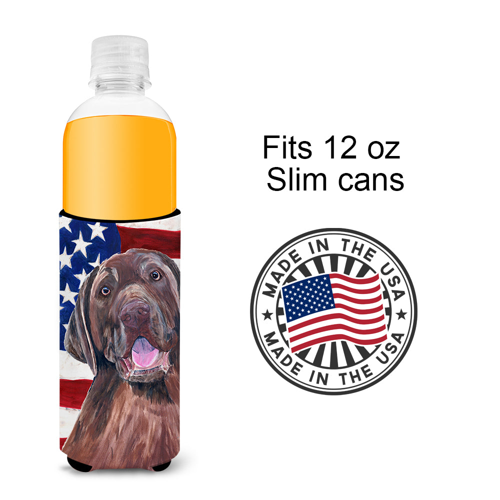 USA American Flag with Labrador Ultra Beverage Insulators for slim cans SC9029MUK.