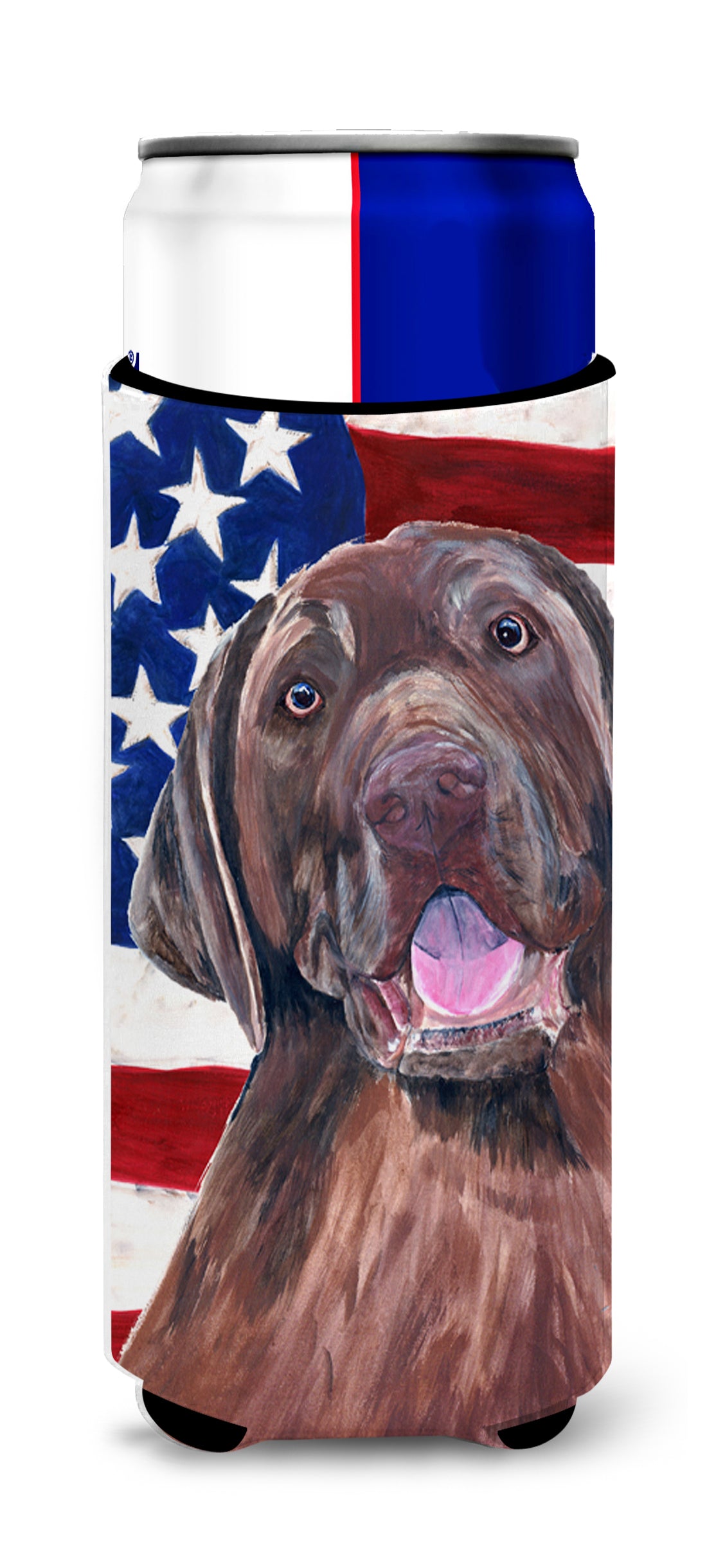 USA American Flag with Labrador Ultra Beverage Insulators for slim cans SC9029MUK.