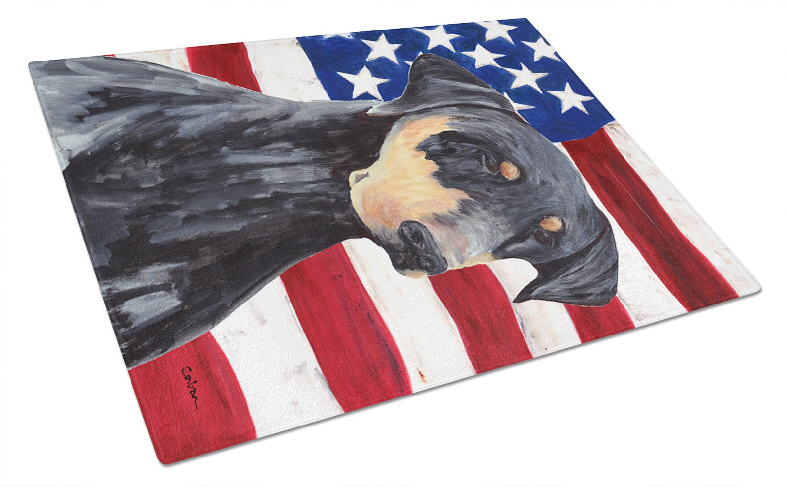 USA American Flag with Doberman Glass Cutting Board Large by Caroline's Treasures