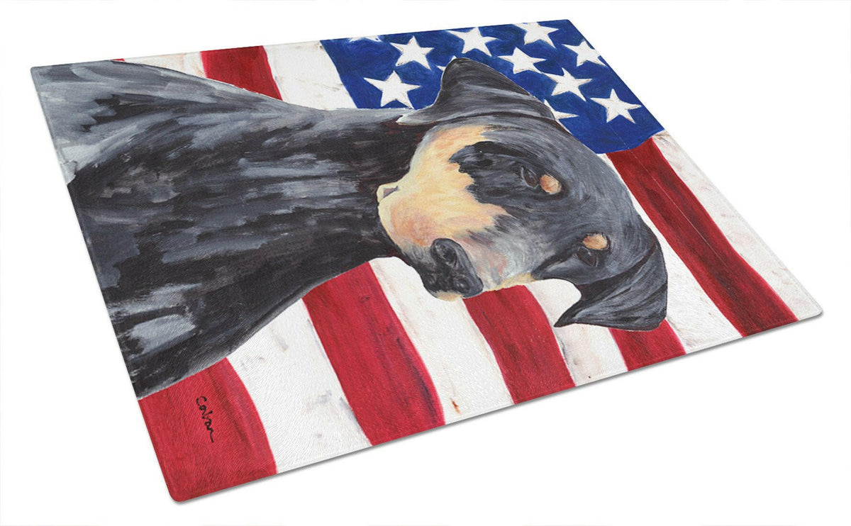 USA American Flag with Doberman Glass Cutting Board Large by Caroline&#39;s Treasures