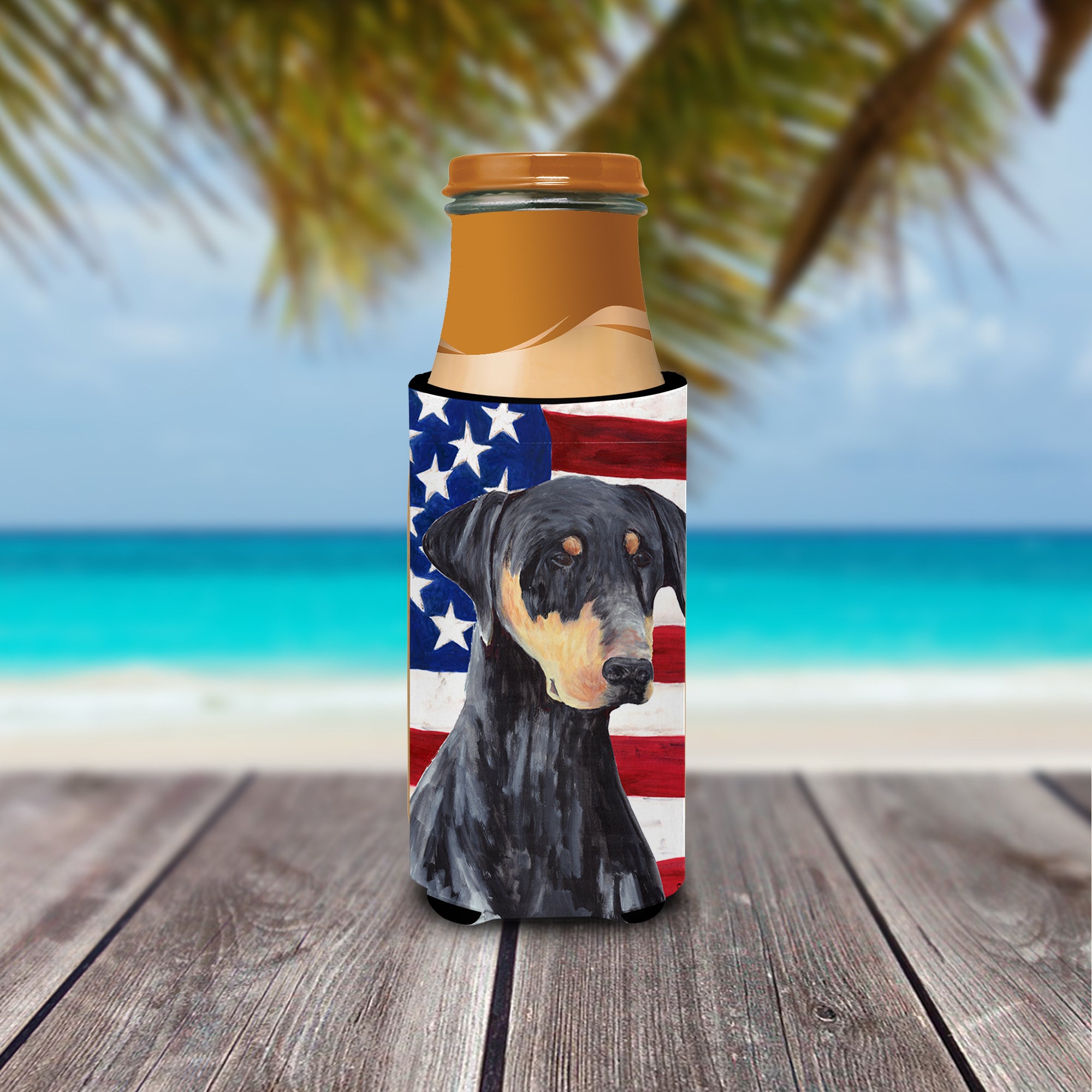 USA American Flag with Doberman Ultra Beverage Insulators for slim cans SC9030MUK.