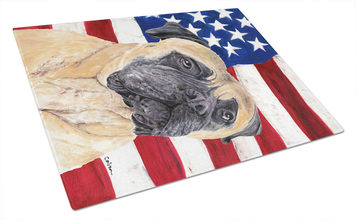USA American Flag with Mastiff Glass Cutting Board Large by Caroline&#39;s Treasures