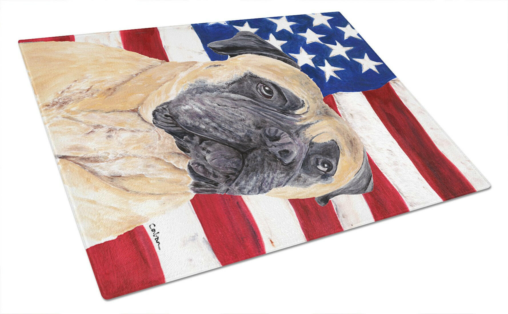 USA American Flag with Mastiff Glass Cutting Board Large by Caroline's Treasures