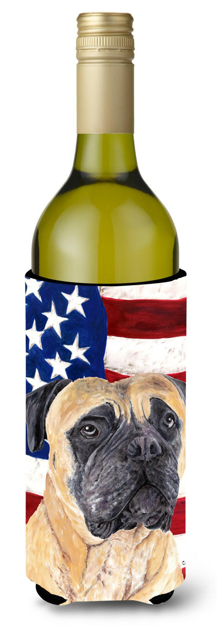 USA American Flag with Mastiff Wine Bottle Beverage Insulator Beverage Insulator Hugger by Caroline&#39;s Treasures