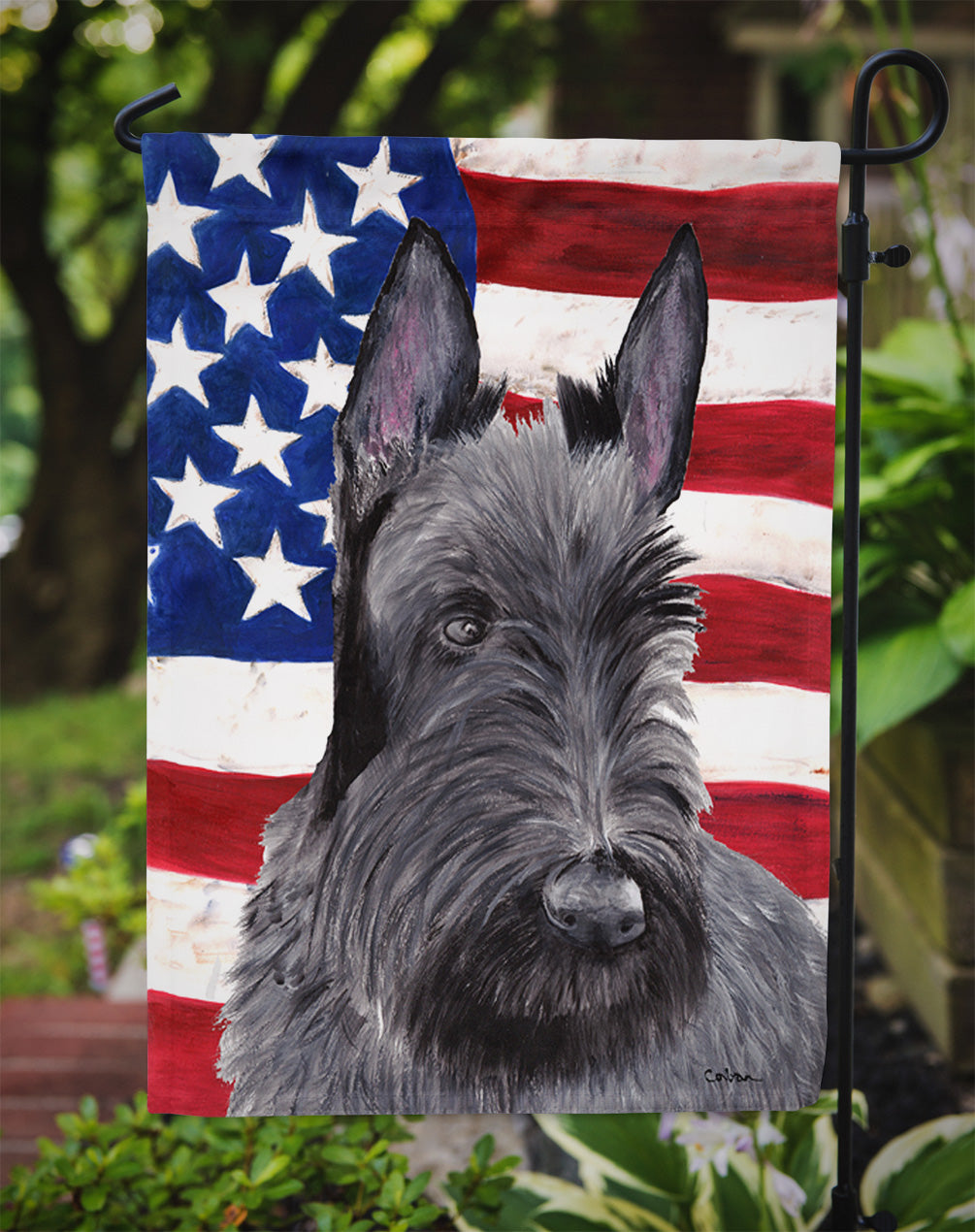 USA American Flag with Scottish Terrier Flag Garden Size.